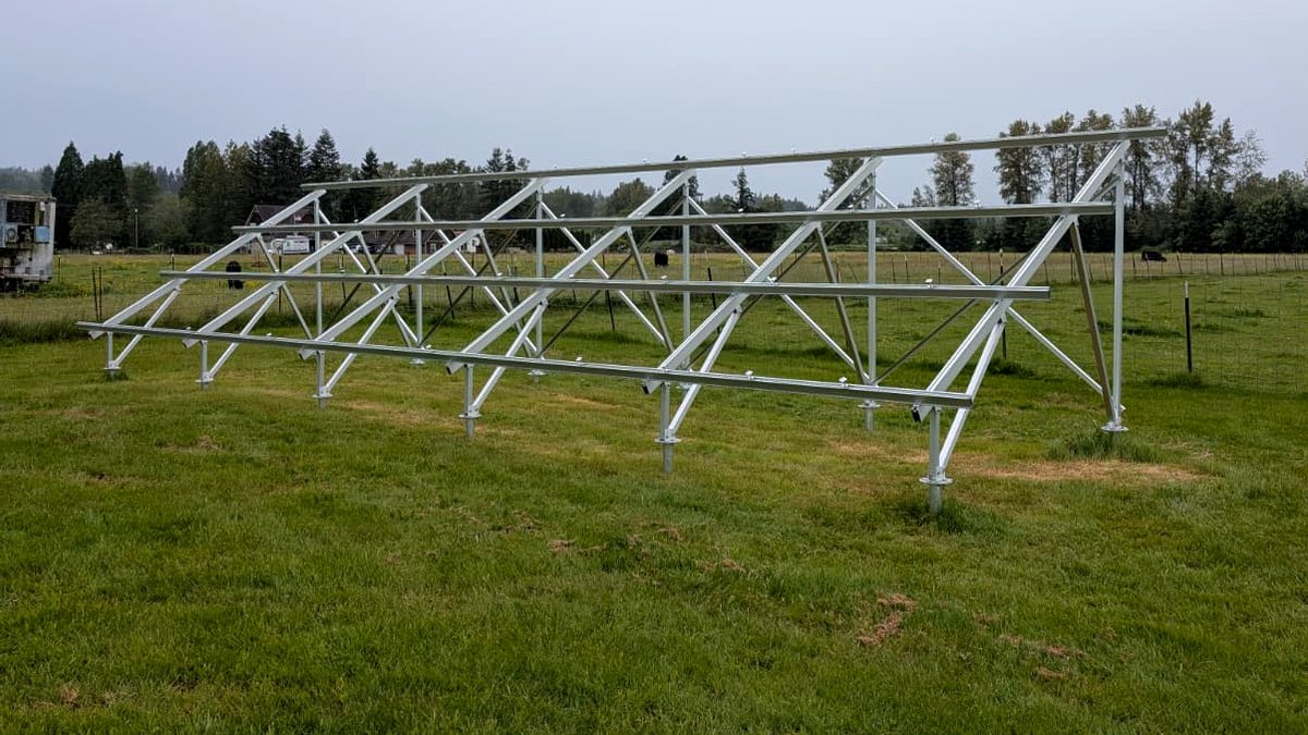 Anodized aluminum ground mount frame without panels installed