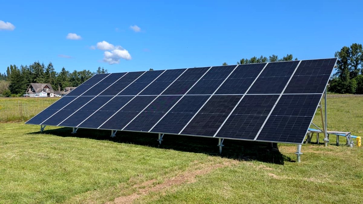 Ground mount system with solar panels installed